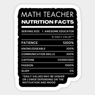 Math Teacher Nutrition Facts T-shirt Sticker